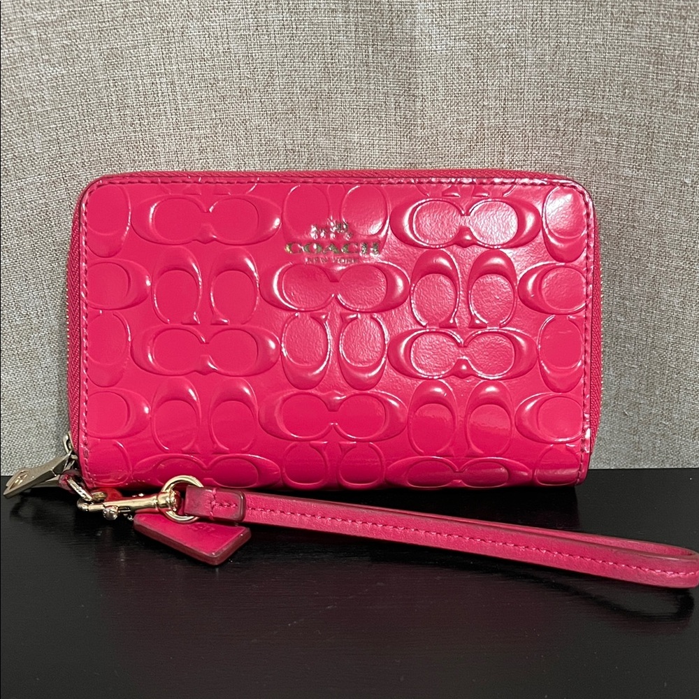 Coach Fuchsia Embossed Wristlet